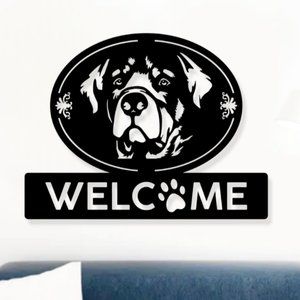 Metal Wall Hanging Dog Welcome Sign Wall Art Decor , 18 x 18, BLK